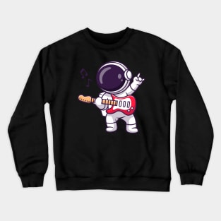 Cute Atronaut Playing Electric Guitar Cartoon Crewneck Sweatshirt